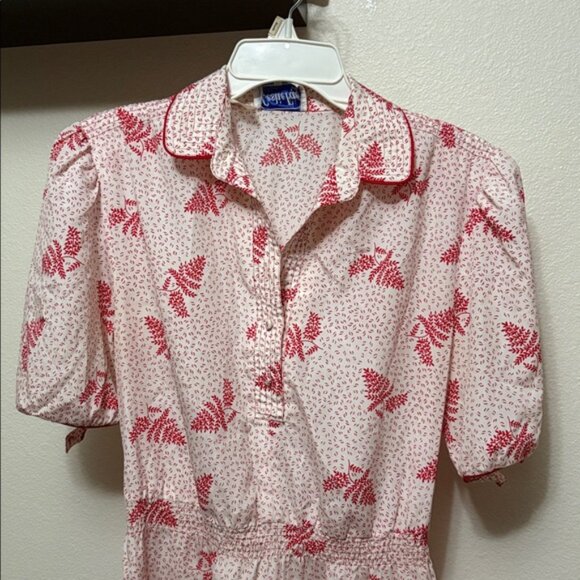 1980s Vintage Fashion! Leslie Fay Red & Cream Leaf Pattern Women’s Dress Sz 12 - Picture 2 of 6